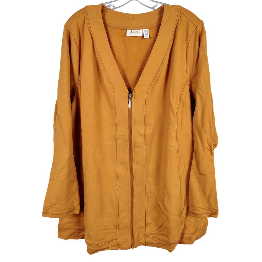 Womens 1X D&Co Active Zip Up Hoodie Mustard Yellow Cotton Gorpcore Athleisure